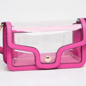 Clear Stadium Approved Gameday Shoulder Bag Pink Vegan Leather Trim Chain